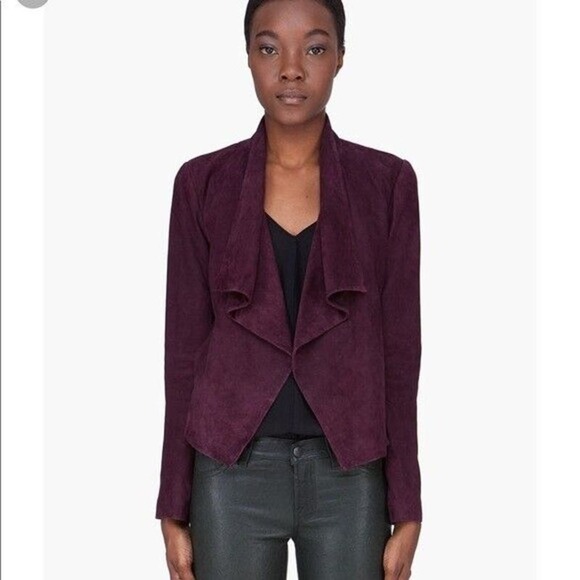 Theory Kanya Galatia Burgundy Wine Lamb Suede Drape Front Crop Jacket Size P - Picture 1 of 8